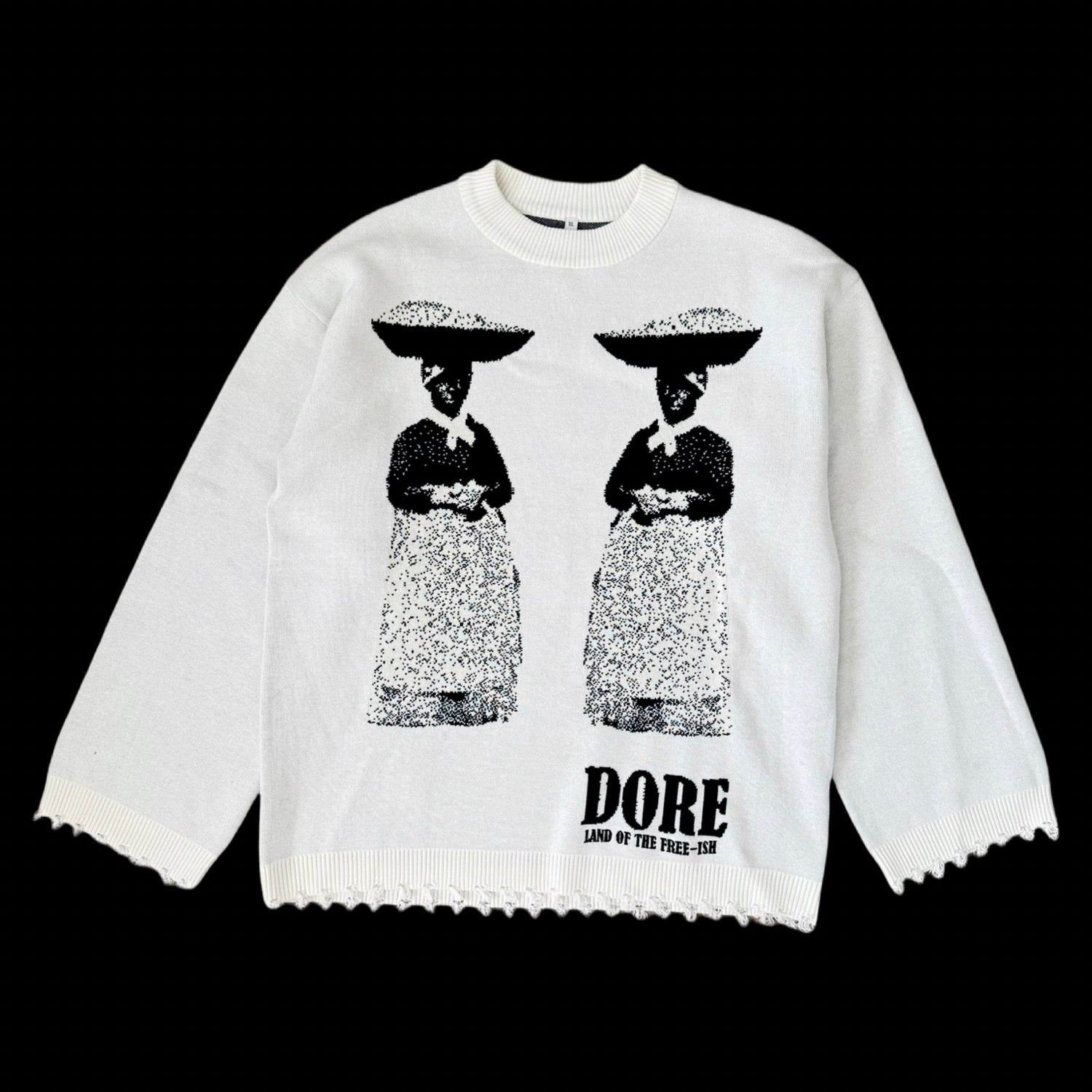 ‘LOTF’ DISTRESSED KNIT SWEATER WHITE